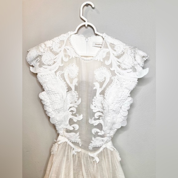 NWOT Zimmermann Tama Asymmetric Cut Out Silk And Linen Max Dress White Sz 2/ Med - Picture 6 of 16